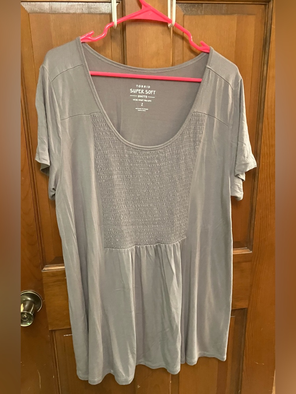 Torrid Super Soft Gray Scoop Neck Smocked Front Top 2X Women